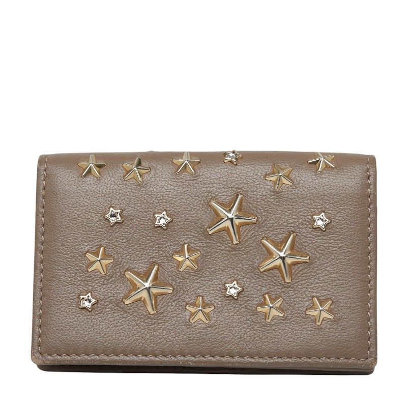 ジミーチュウ クリスタルスタースタッズ カードケース ブラウンベージュ レザー クリスタル レディース JIMMY CHOO【1-0270188】
