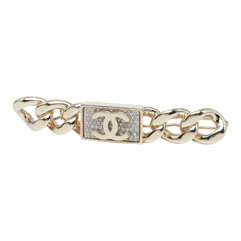 シャネル ココマーク チェーン モチーフ バレッタ ゴールド メッキ ラインストーン レディース CHANEL【1-0270260】