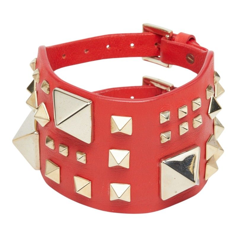 ヴァレンティノ ロックスタッズ ブレスレット レッド ゴールド レザー メッキ レディース VALENTINO【1-0271248】