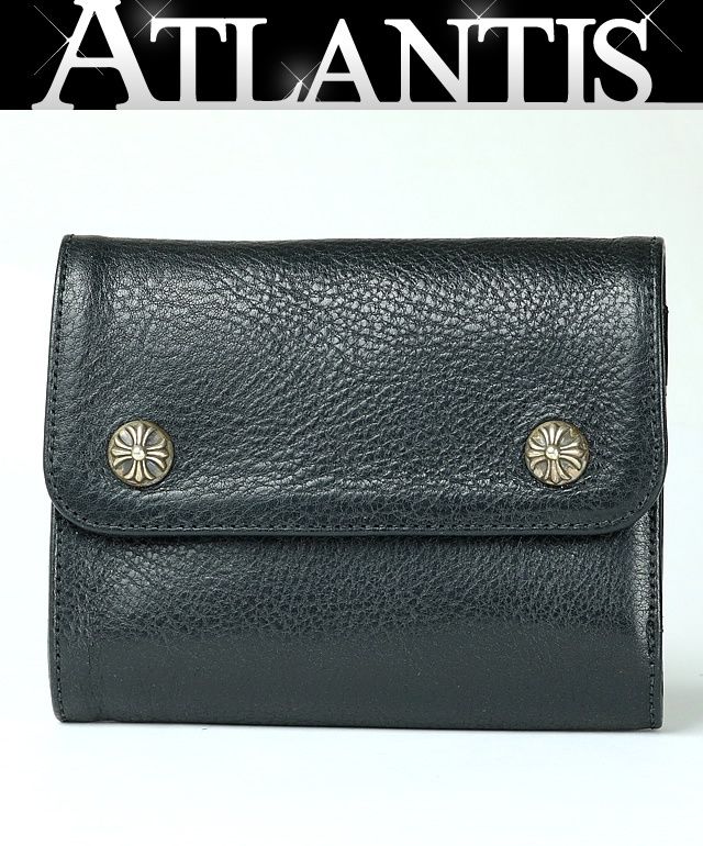 CHROME HEARTS 新宿店 クロムハーツ 新品 ウェーブ ミニ ウォレット クロスボタン 三つ折財布 メンズ レザー SV925 黒 31081