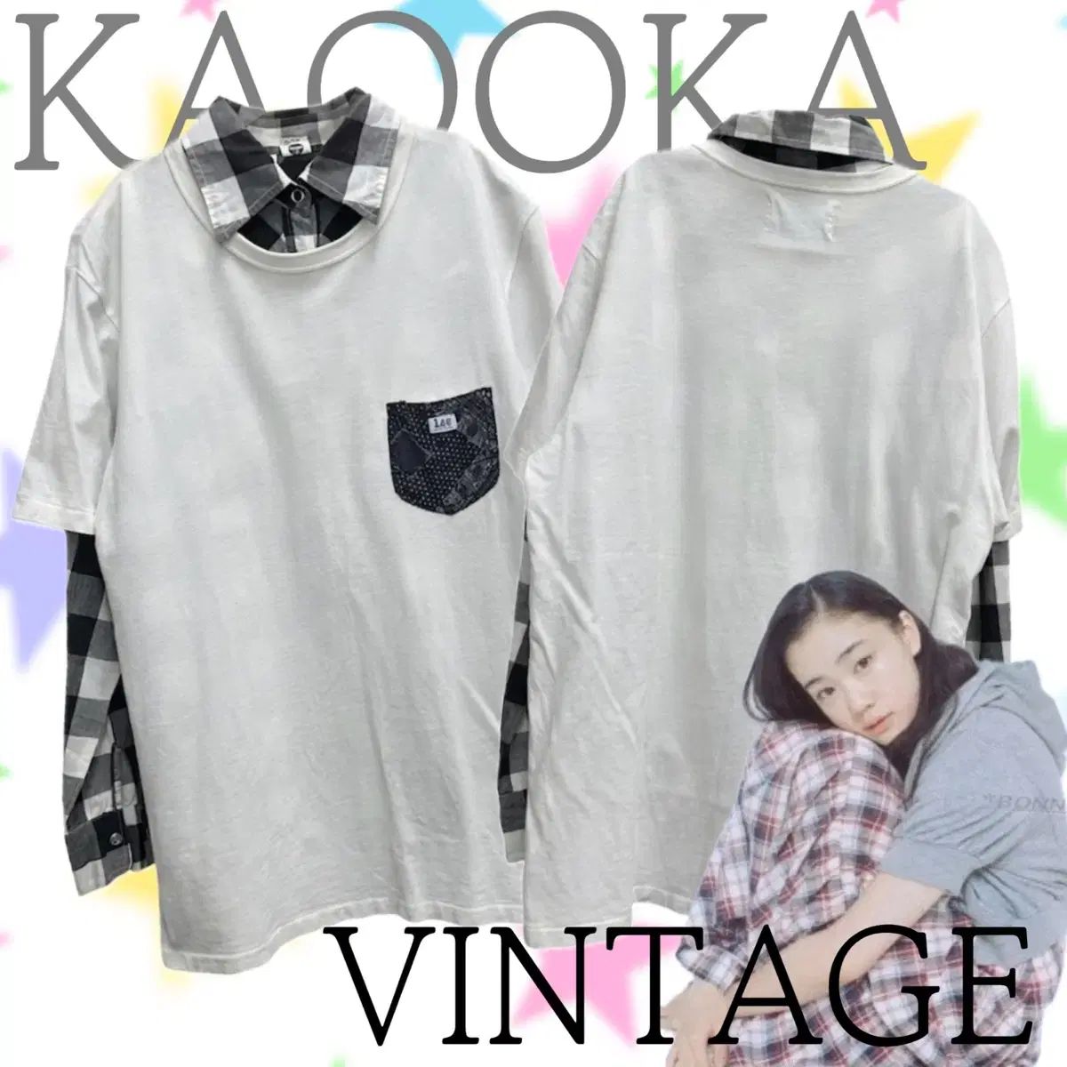 日本 ヴィンテージ 奇妙な Lee Y2K CHECK シャツ ラブリー レイヤード トップス コーディネートセット