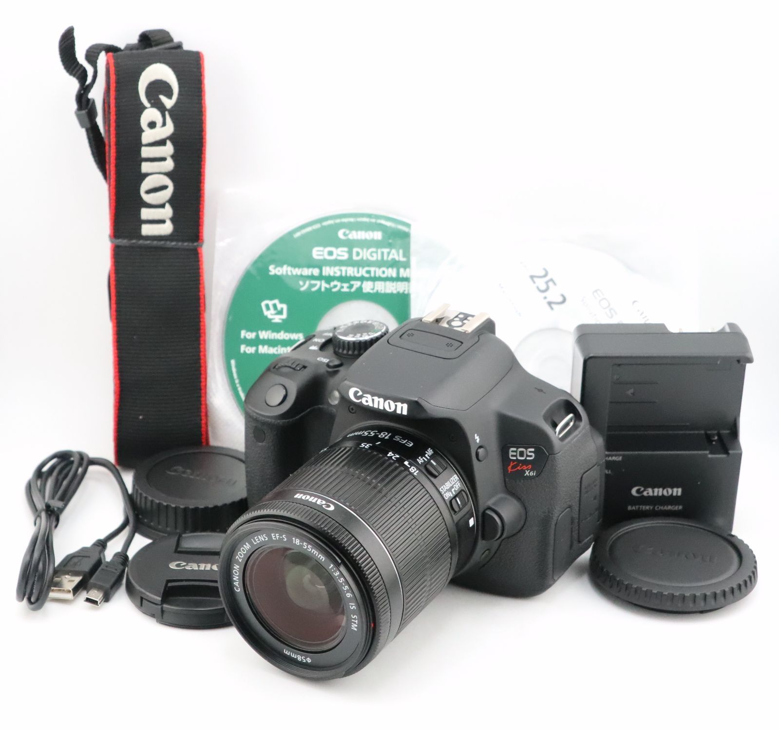 ★美品★ショット数12,146回★キヤノン CANON EOS Kiss X6i + EF-S 18-55mm F4-5.6 IS STM 充電器・ストラップ付﻿★　W0515＃4859