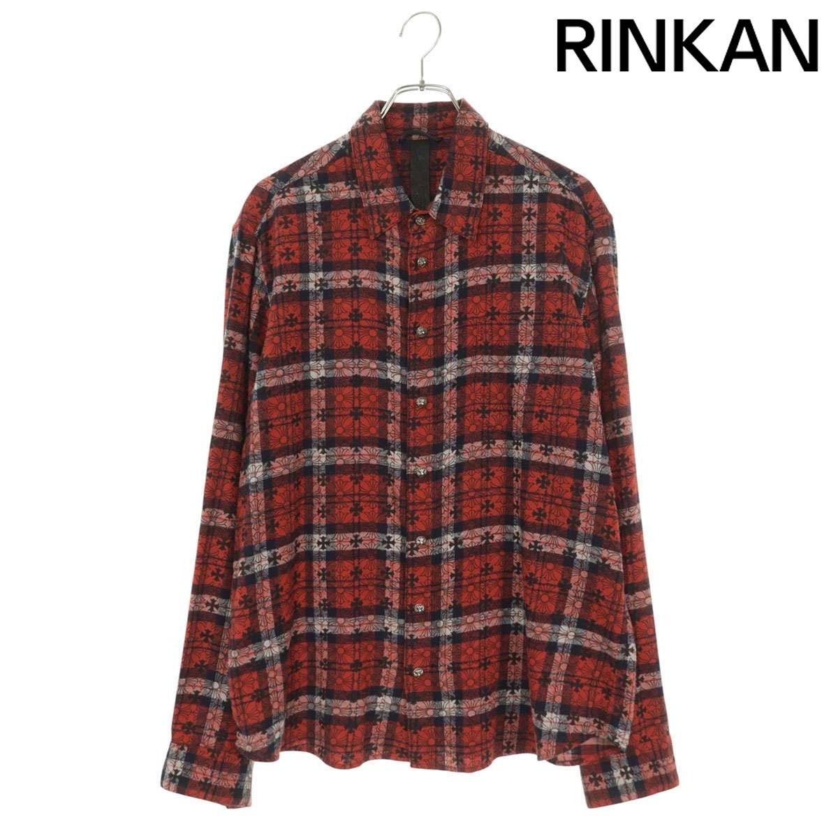 クロムハーツ LOOSEENDS LS CHECK/ルーズエンド クロスパッチ付クロス総柄チェック長袖シャツ メンズ XL