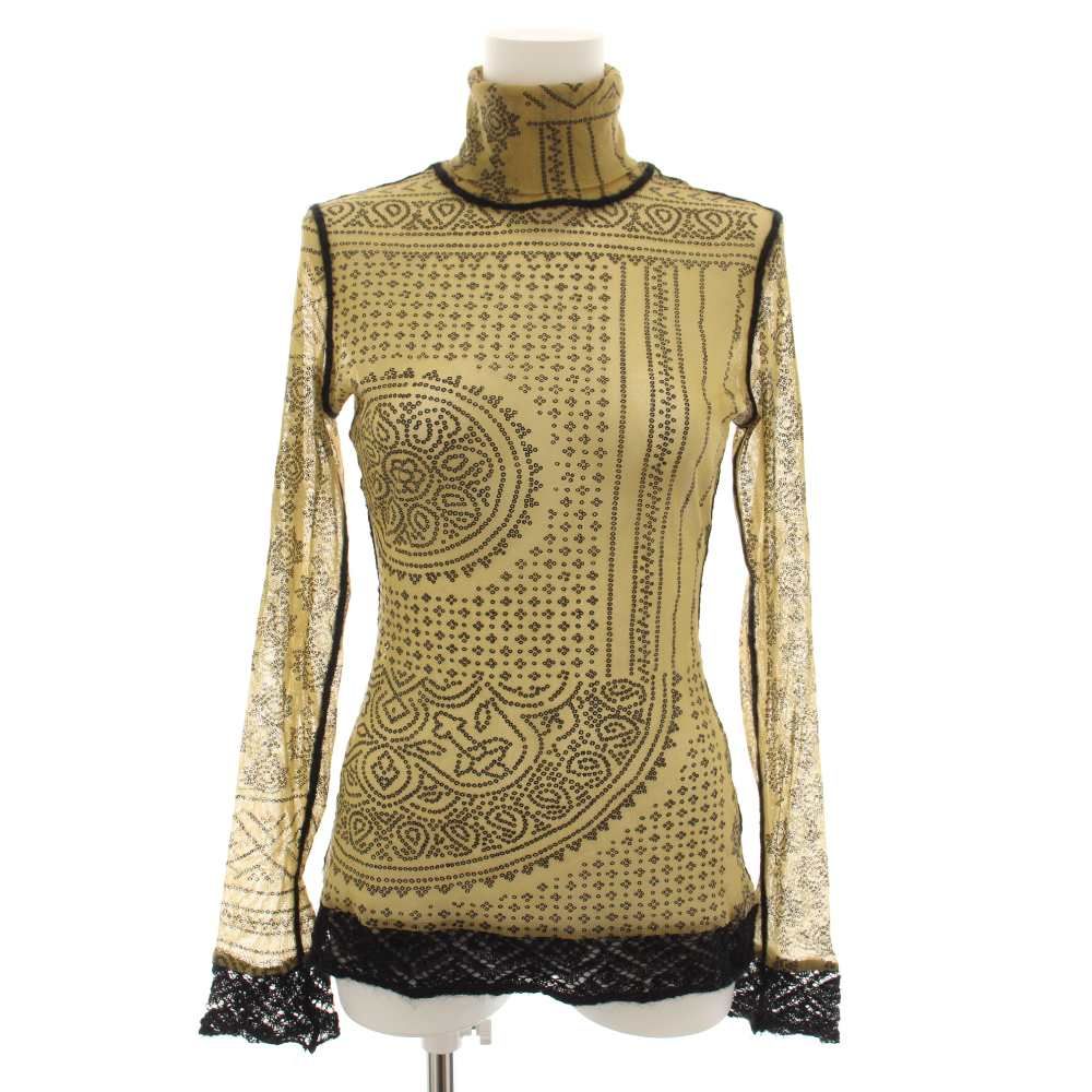ジャンポールゴルチエ ファム Jean Paul GAULTIER FEMME ニット カットソー タートルネック 長袖 ナイロン 総柄 レース シアー 40 ベージュ 黒 ブラック CKKYGBA0823 /YT