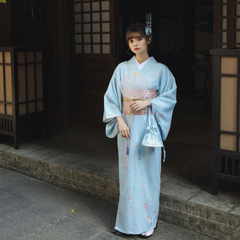 浴衣 レディース 水色 桜 大人可愛い 清楚 映え 撮影 着物 帯・インナーなし