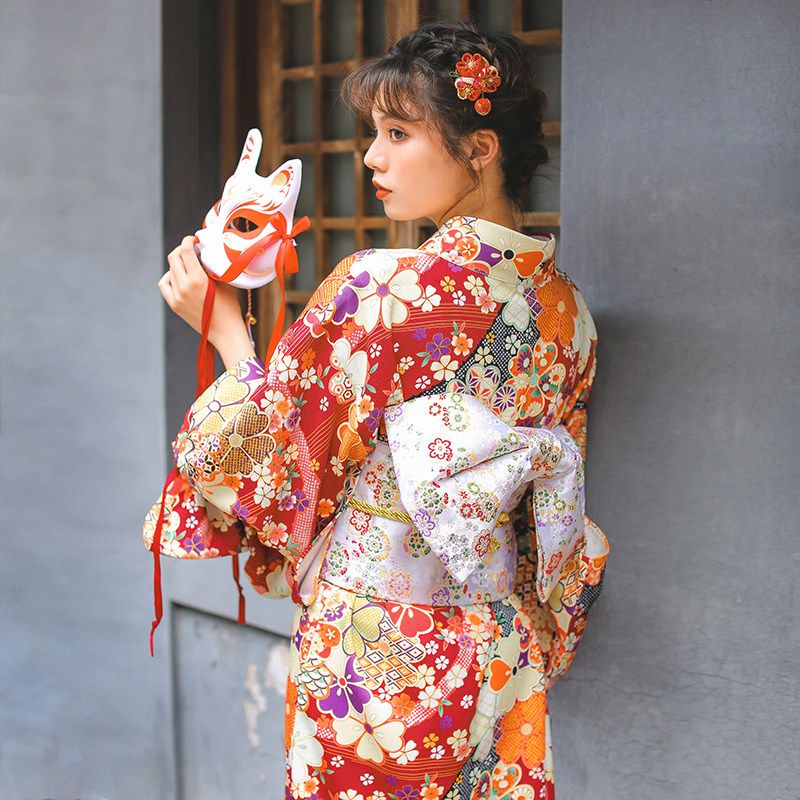 浴衣 ワンピース レトロ ダークレッド 花火大会 SNSで話題 大人可愛い 帯・インナーなし