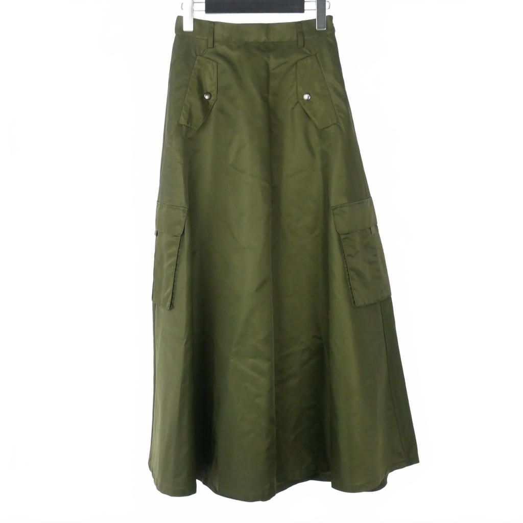 アメリヴィンテージ Ameri VINTAGE 25SS MILITARY SATIN FLARE SKIRT スカート フレア ロング マルチポケット S 緑 カーキ