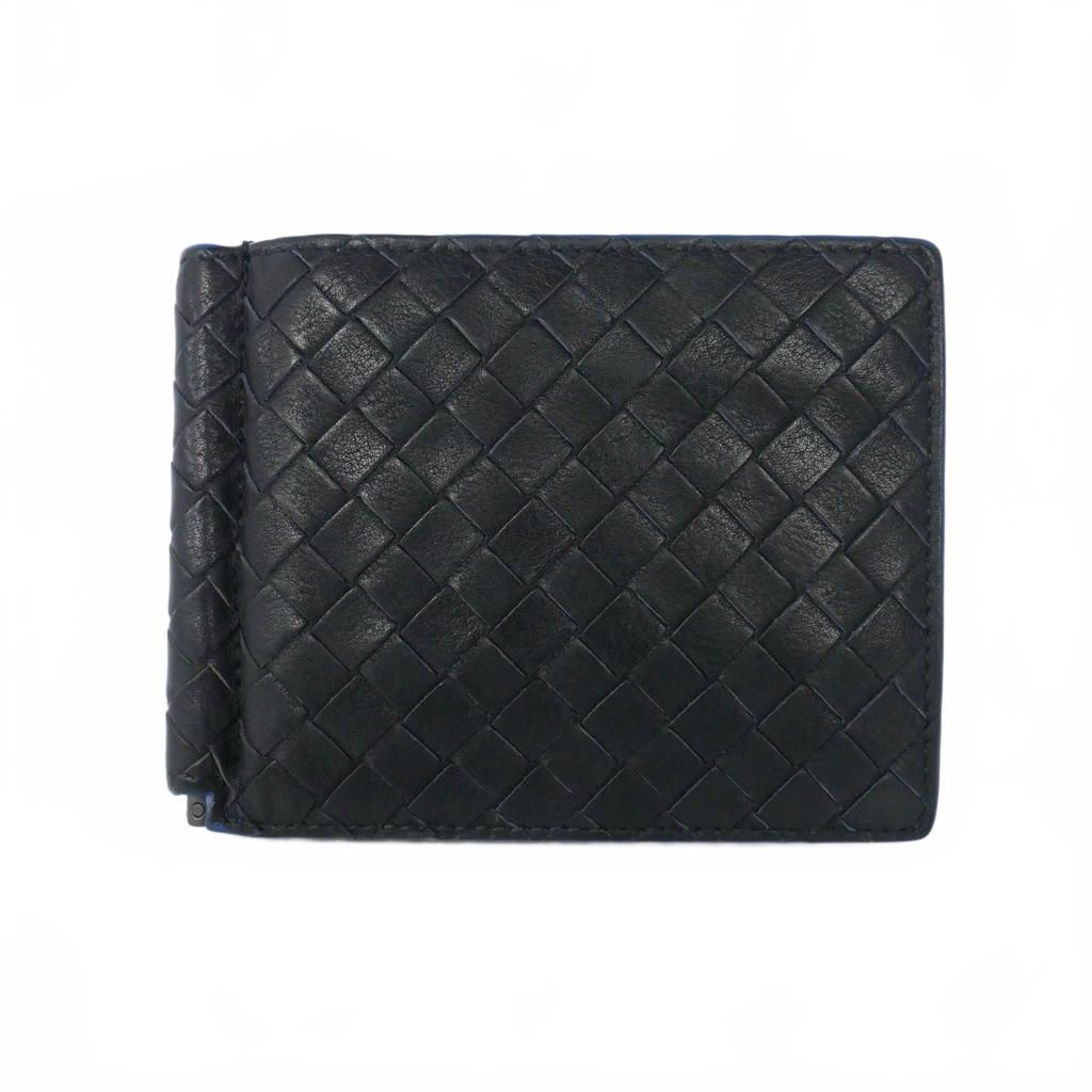 ボッテガヴェネタ BOTTEGA VENETA イントレチャート マネークリップ カードケース 札入れ 黒 ブラック ブルー