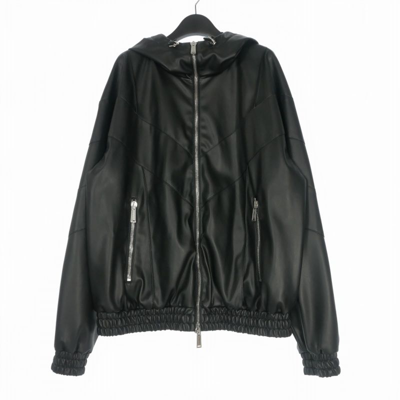 ディースクエアード DSQUARED2 26SS Faux Leather Zipped Hoodie フーデッド フェイクレザージャケット ブルゾン 長袖 50 ブラック 黒 S74AM1676 国内正規 47,460円