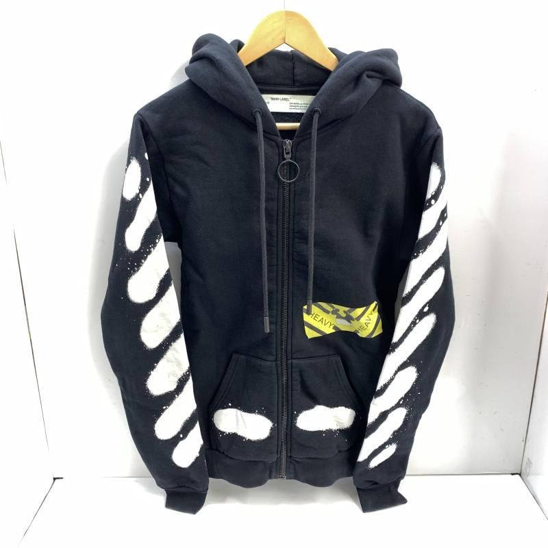 【中古】OFFWHITE 17ss Spray Logo Zip Up Hoodie XS ブラック[92]