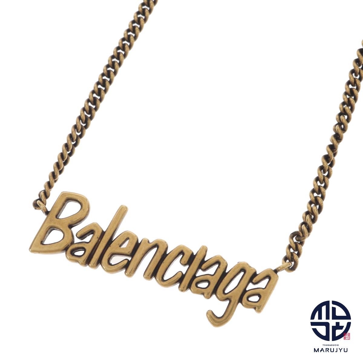 BALENCIAGA バレンシアガ Typo ロゴ ネックレス ジュエリー アクセサリー ブランド ヴィンテージ メタル ゴールドカラー
