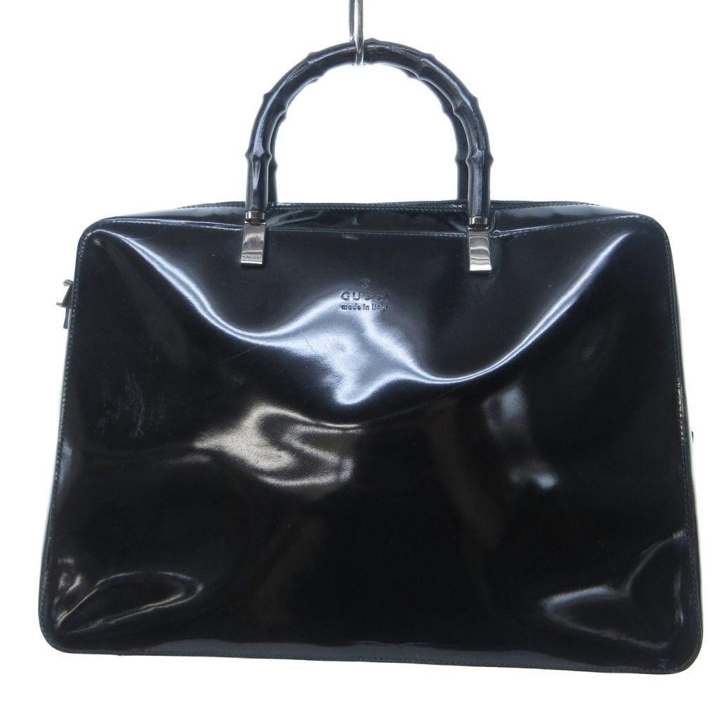 グッチ GUCCI バンブー エナメル ハンドバッグ パテント 000 0829 2058 ロゴ刻印 黒 ブラック /HW