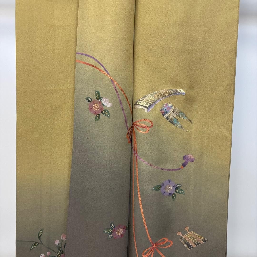 訪問着 和楽器に組紐 暈し 花模様 金彩 市紅茶色 K-5953 訪問着 和楽器に組紐 暈し 花模様 金彩 市紅茶色 K-5953