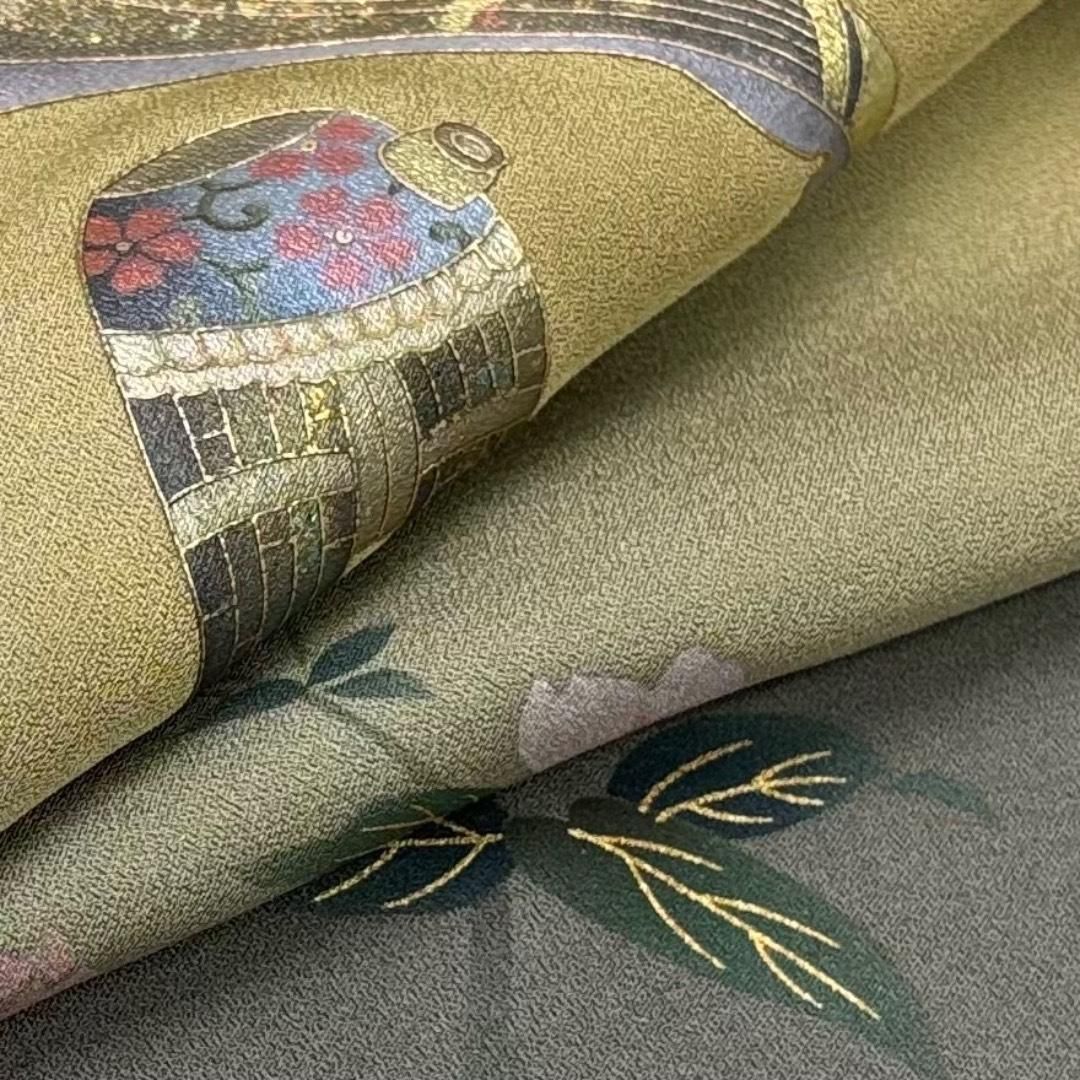 訪問着 和楽器に組紐 暈し 花模様 金彩 市紅茶色 K-5953 訪問着 和楽器に組紐 暈し 花模様 金彩 市紅茶色 K-5953