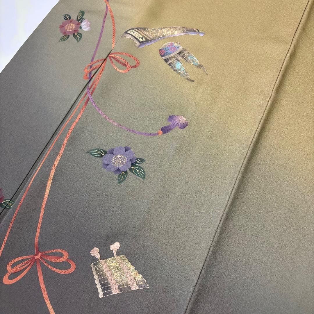 訪問着 和楽器に組紐 暈し 花模様 金彩 市紅茶色 K-5953 訪問着 和楽器に組紐 暈し 花模様 金彩 市紅茶色 K-5953