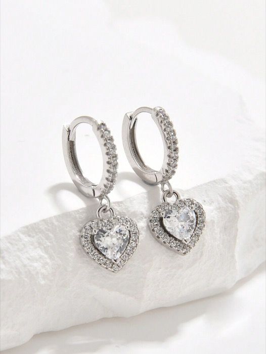 ジュエリー レディース イヤーアクセサリー 1ペア 華やかな立方ジルコニアハートデザイン スターリングシルバードロップピアス、レディース、結婚式、パーティー、ジュエリー、バレンタインデーのギフト、婚約、ブライダルジ