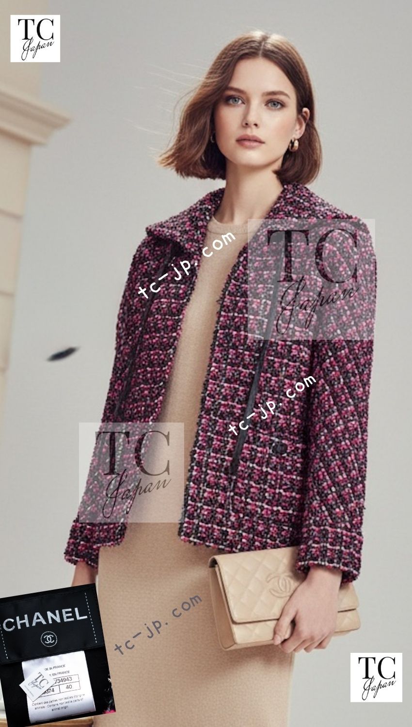 シャネル ジャケット コート CHANEL 79万 ルサージュ ピンク ブラック