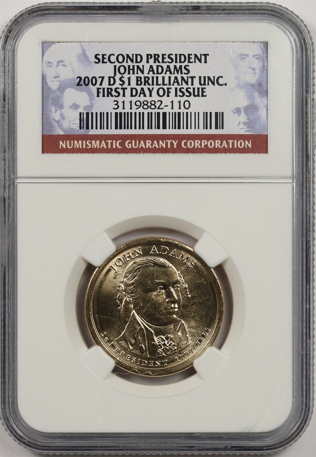 2007-D John Adams $1 NGC Brilliant Uncirculated Presidential Dollar