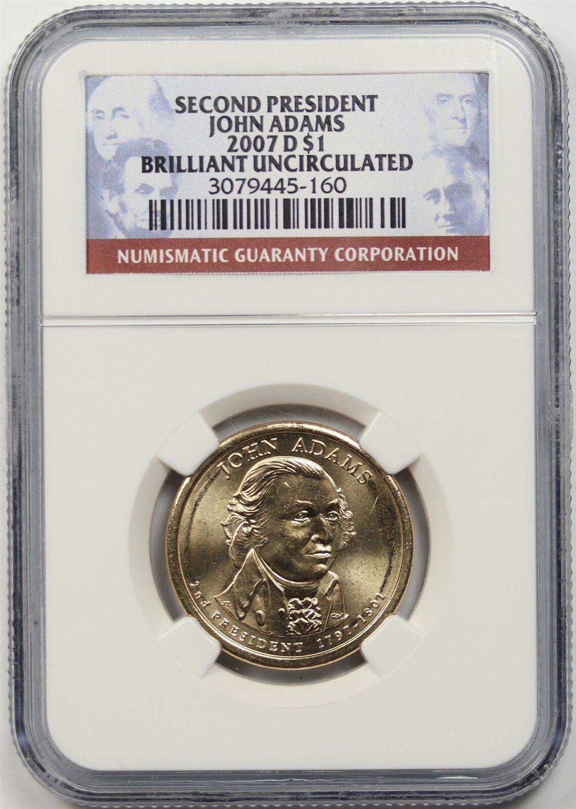 2007-D John Adams $1 NGC Briliant Uncirculated Presidential Dollar