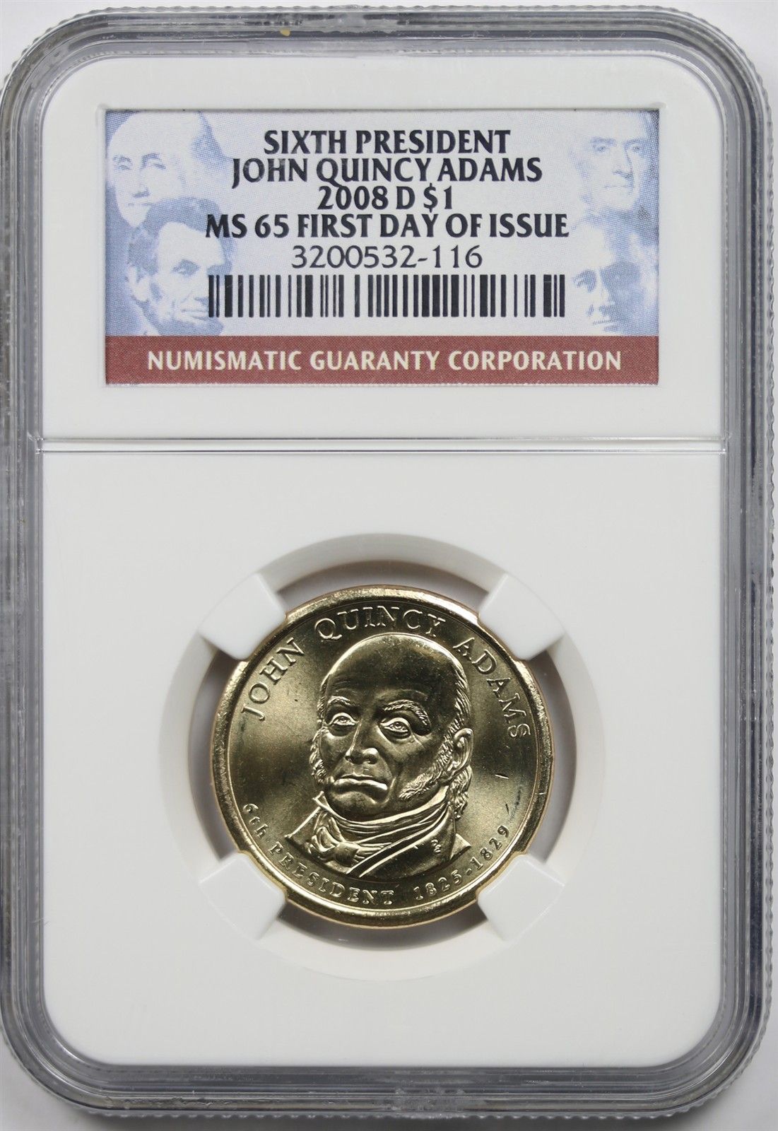 2008-D John Quincy Adams $1 NGC MS65 1st Day of Issue Presidential