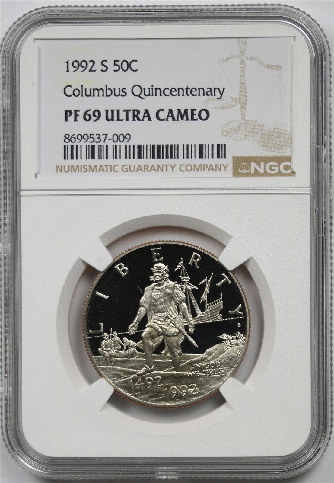 1992-S Columb 50C NGC PF 69 Ultra Cameo Modern Commemorative Half Dollar