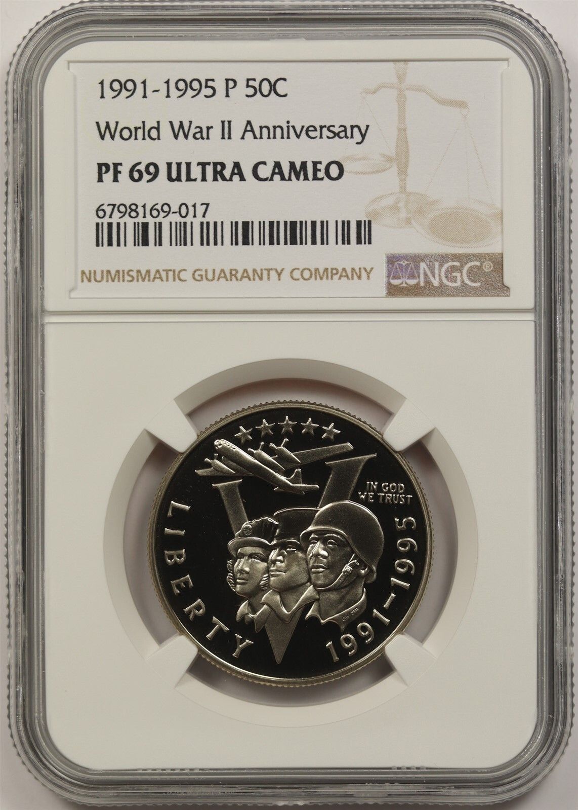 1991-1995-P W.W.II 50C NGC PF 69 Ultra Cameo Modern Commemorative Half Dollar