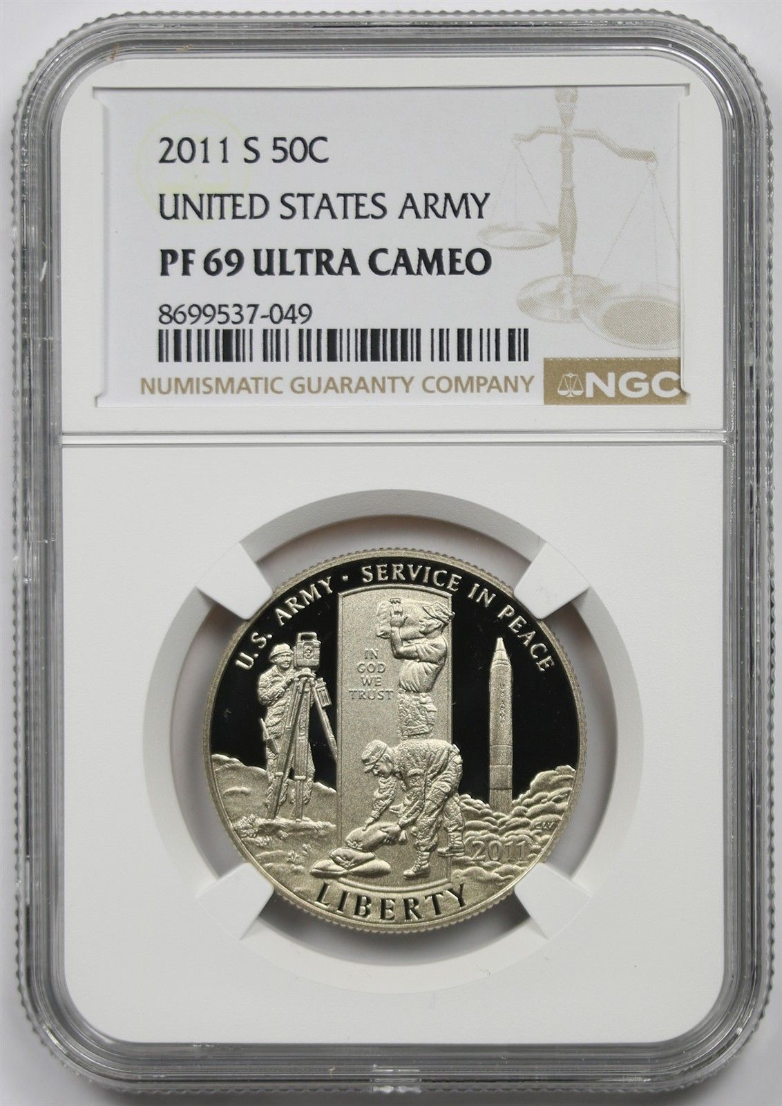 2011-S United States Army 50C NGC PF 69 UCAM Modern Commemorative Half Dollar