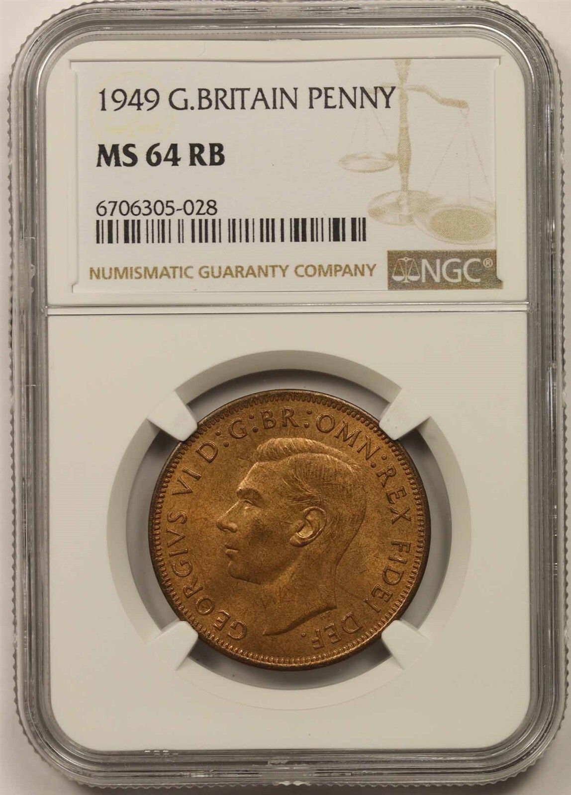 1949 Great Britain Copper Penny NGC MS 64 RB