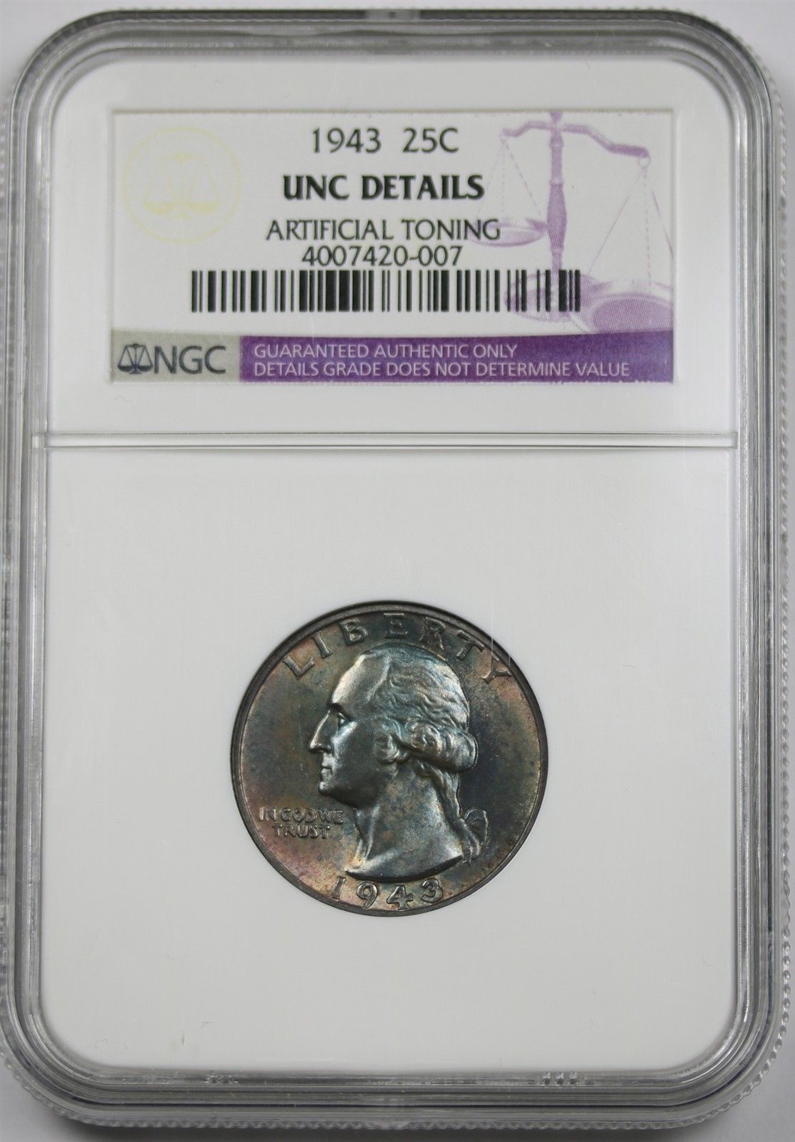 1943 25C NGC UNC Details Washington Silver Quarter