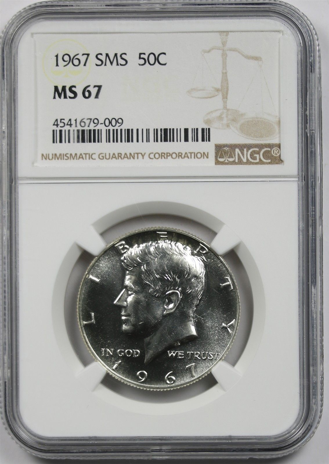 1967 SMS 50C NGC MS 67 Kennedy Half Dollar