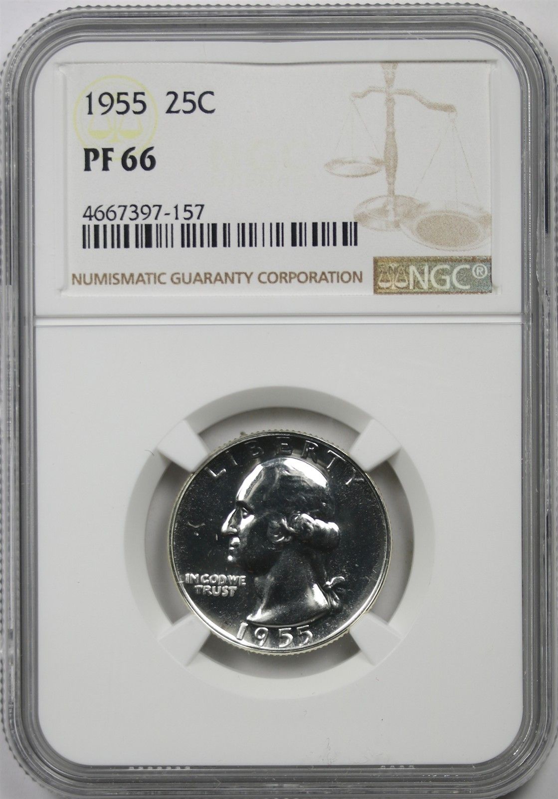 1955 25C NGC Proof PF 66 Washington Silver Quarter