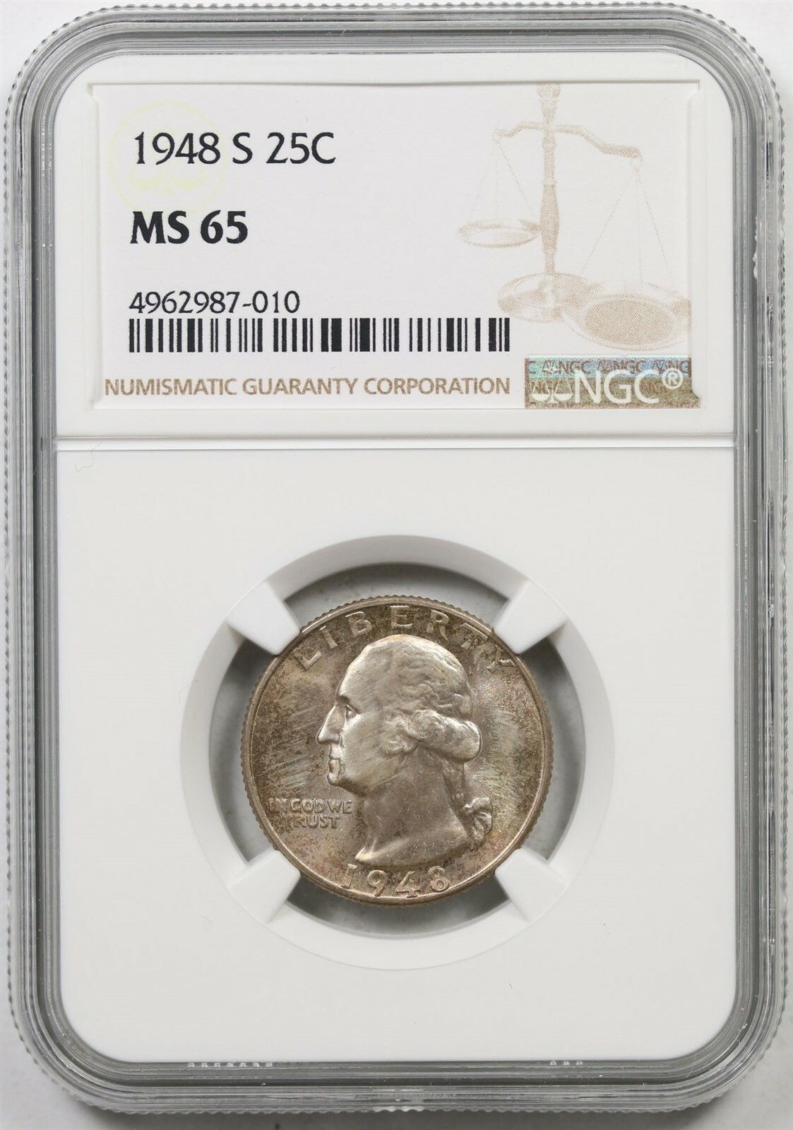 1948-S 25C NGC MS 65 (Td) Washington Silver Quarter