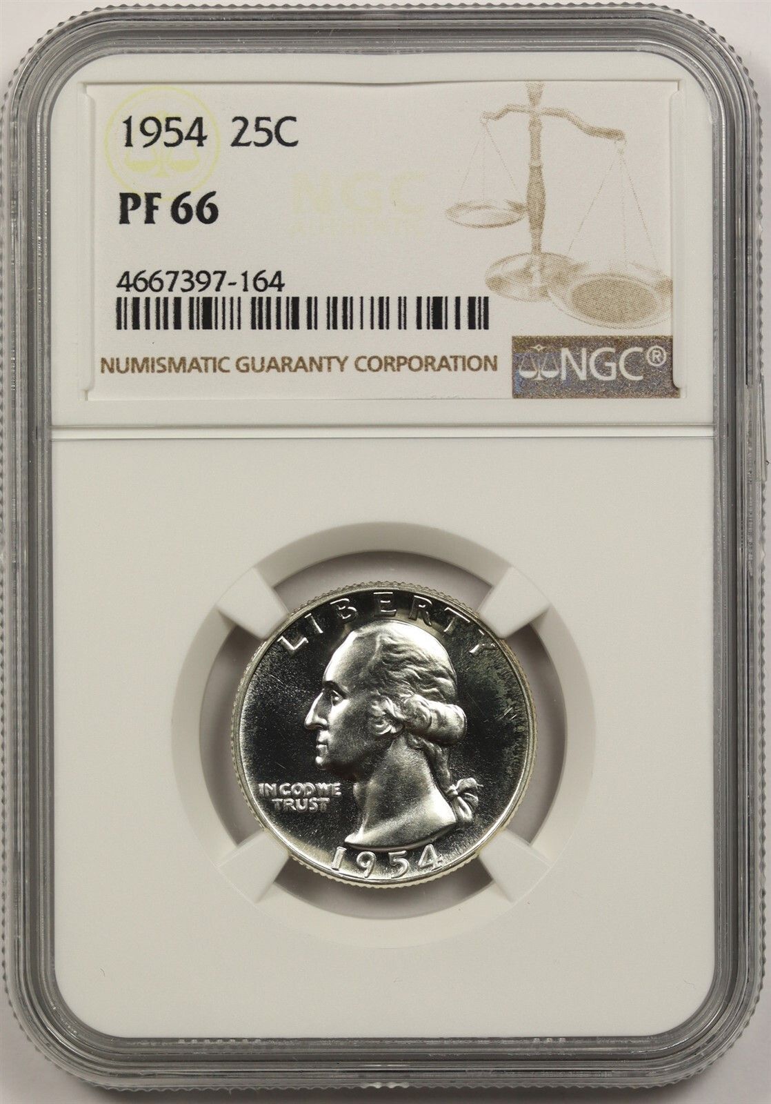 1954 25C NGC Proof PF 66 Washington Silver Quarter