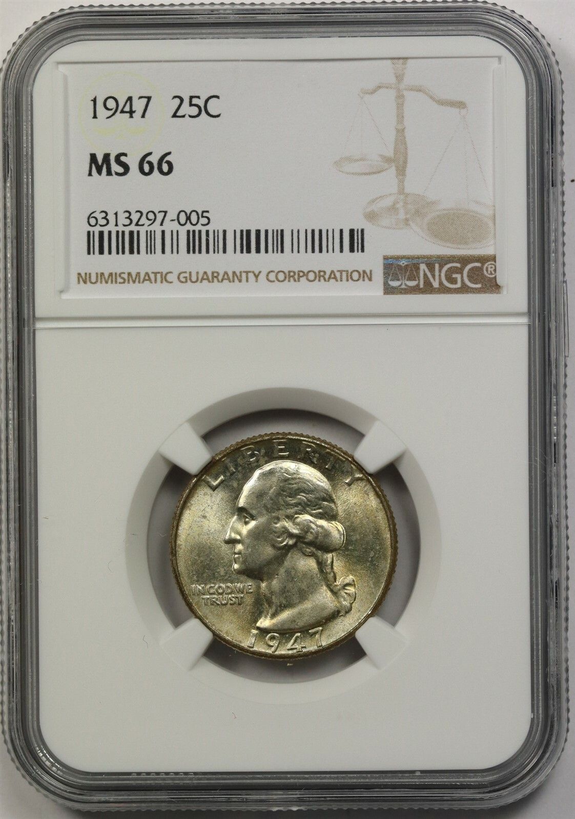 1947 25C NGC MS 66 Washington Silver Quarter