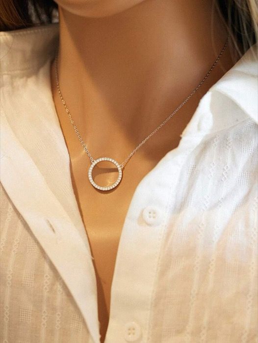 ジュエリー レディース ネックレス キュービックジルコニア サークル チャーム スターリングシルバー ネックレス