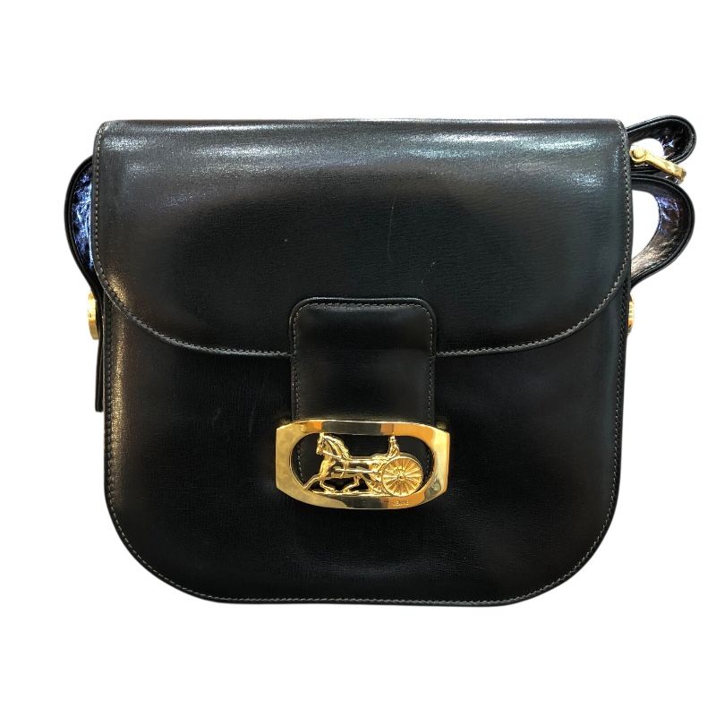セリーヌ CELINE 馬車金具セミショルダーバッグ ブラック ゴールド金具
