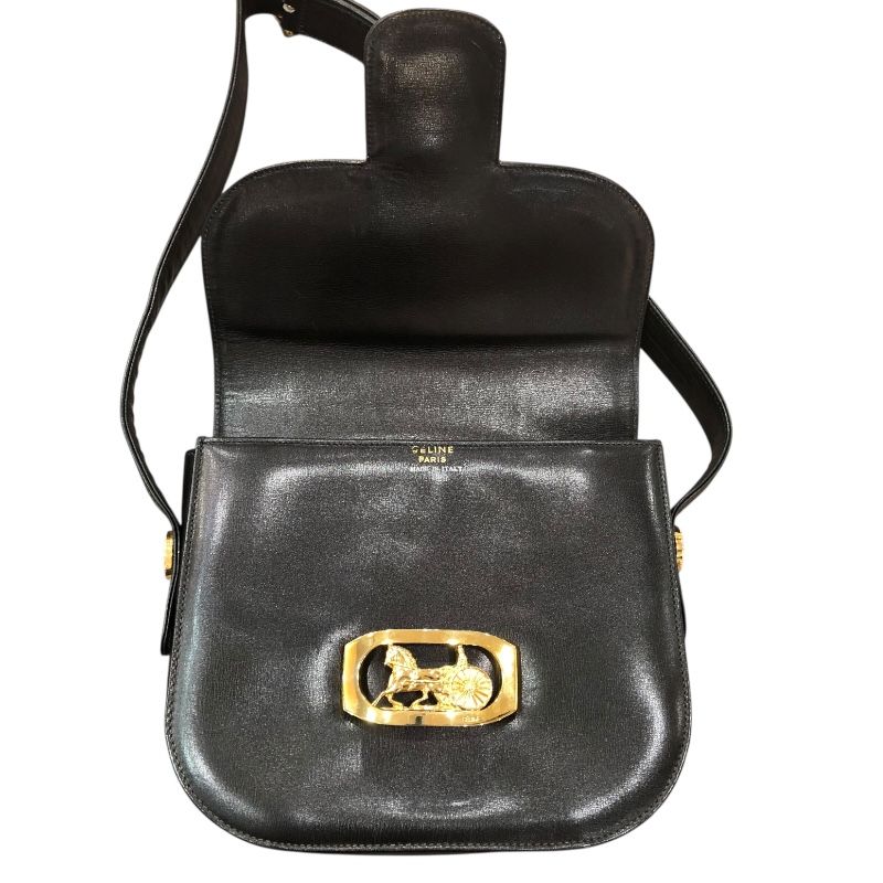 セリーヌ CELINE 馬車金具セミショルダーバッグ ブラック ゴールド金具
