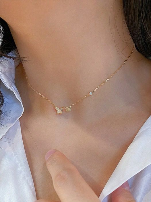 ジュエリー レディース ネックレス 1個 エレガントで繊細なS925スターリングシルバー小さなキュービックジルコニア滑らかな蝶々ペンダントネックレス、女性への贈り物