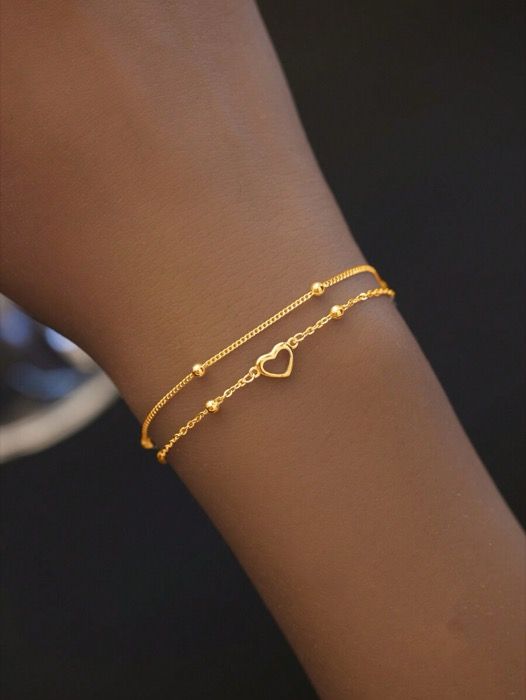 ジュエリー レディース ブレスレット 1個 925スターリングシルバー ミニマリスト2重レイヤーブレスレット、中空ハートシェイプバレンタイン