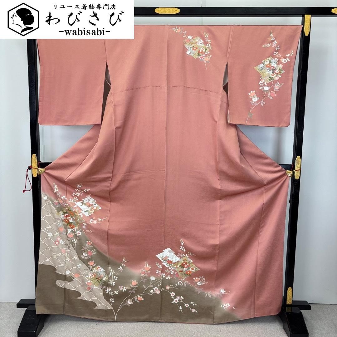 訪問着 松皮菱に美しい花模様 松坂屋お誂え 一重梅色 トールサイズ K-5954