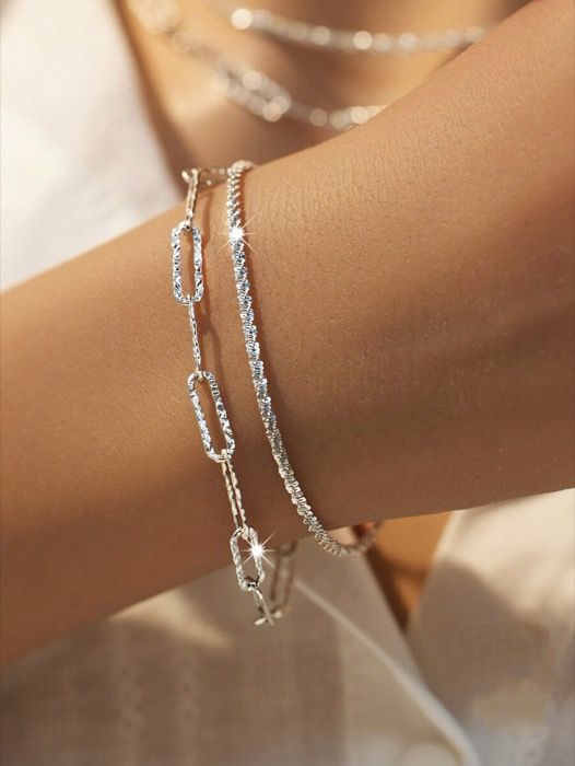 ジュエリー レディース ブレスレット 1個 925 シルバーメッキ二重レイヤーブレスレット、ユニークデザイン、輝くブレスレット、女性への誕生日&友情のギフト