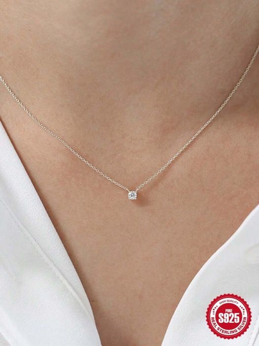 ジュエリー レディース ネックレス 925スターリングシルバー 2.0mmキュービックジルコニアペンダントネックレス レディース 女の子用 18Kゴールドメッキ 40cm細いチェーン スタックネックレス 1個入り