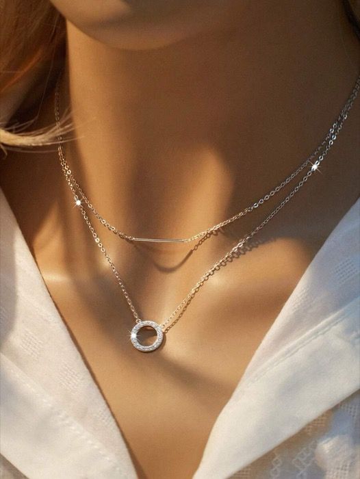 ジュエリー レディース ネックレス 1個 スターリングシルバー925 丸い オープン 円形 キュービックジルコニア 付き ロング スティック バー レイヤードネックレス