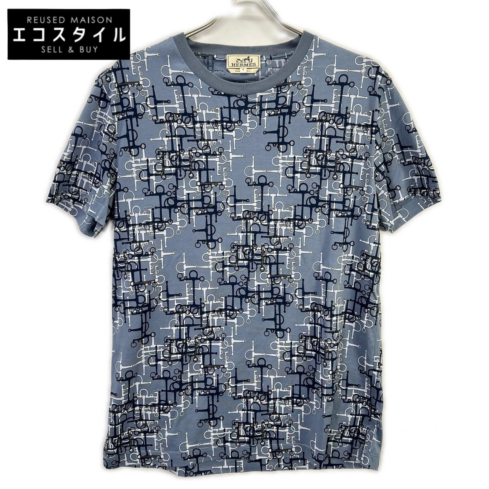 HERMES エルメス ブルー ラビリンス ホースビット 半袖Tシャツ S