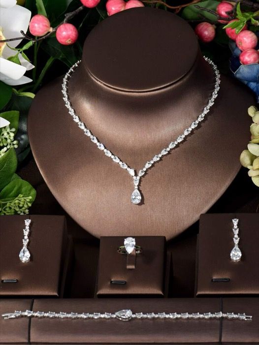 ジュエリー レディース セット 1セット 4点 高級キュービックジルコニアジュエリーセット - ネックレス、ピアス、ブライダル ウェディングパーティージュエリーセット レディース用