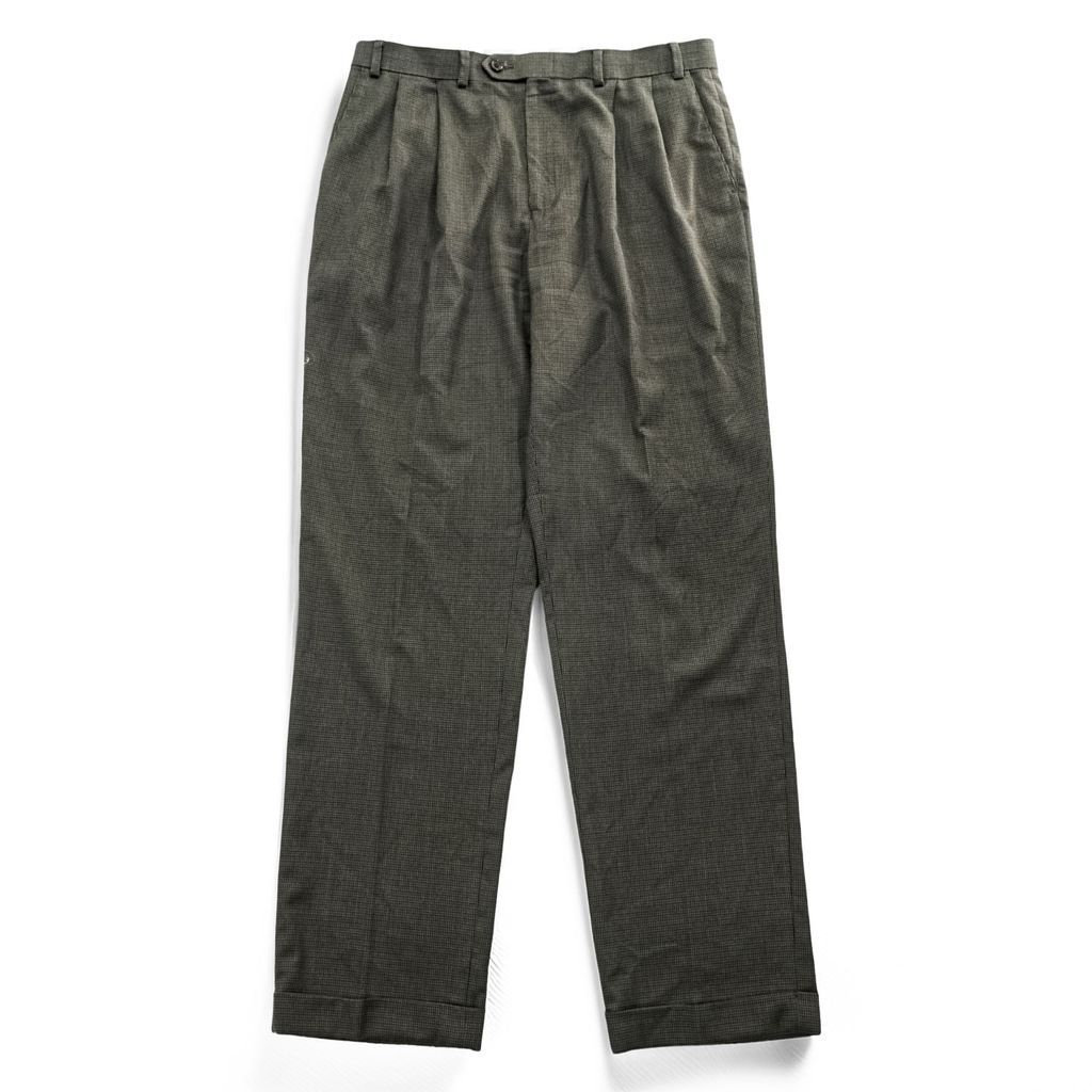 Ralph Lauren 90年代 ヴィンテージ ワイド 2タック スラックス パンツ L ブラウン プリーツ ダブルカフス グレンチェック