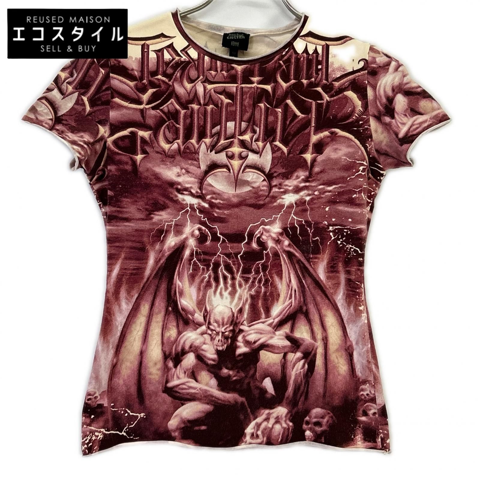 Jean Paul GAULTIER HOMME　ジャンポールゴルチエオム　レッド系 サタン プリント Tシャツ　40