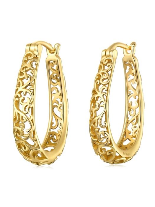 ジュエリー レディース イヤーアクセサリー 18K ゴールドメッキ フィリグリー フープ ピアス 925 スターリングシルバー ヴィンテージ ヴァイン ピアス レディース ファインジュエリー オリジナルデザイン ホ