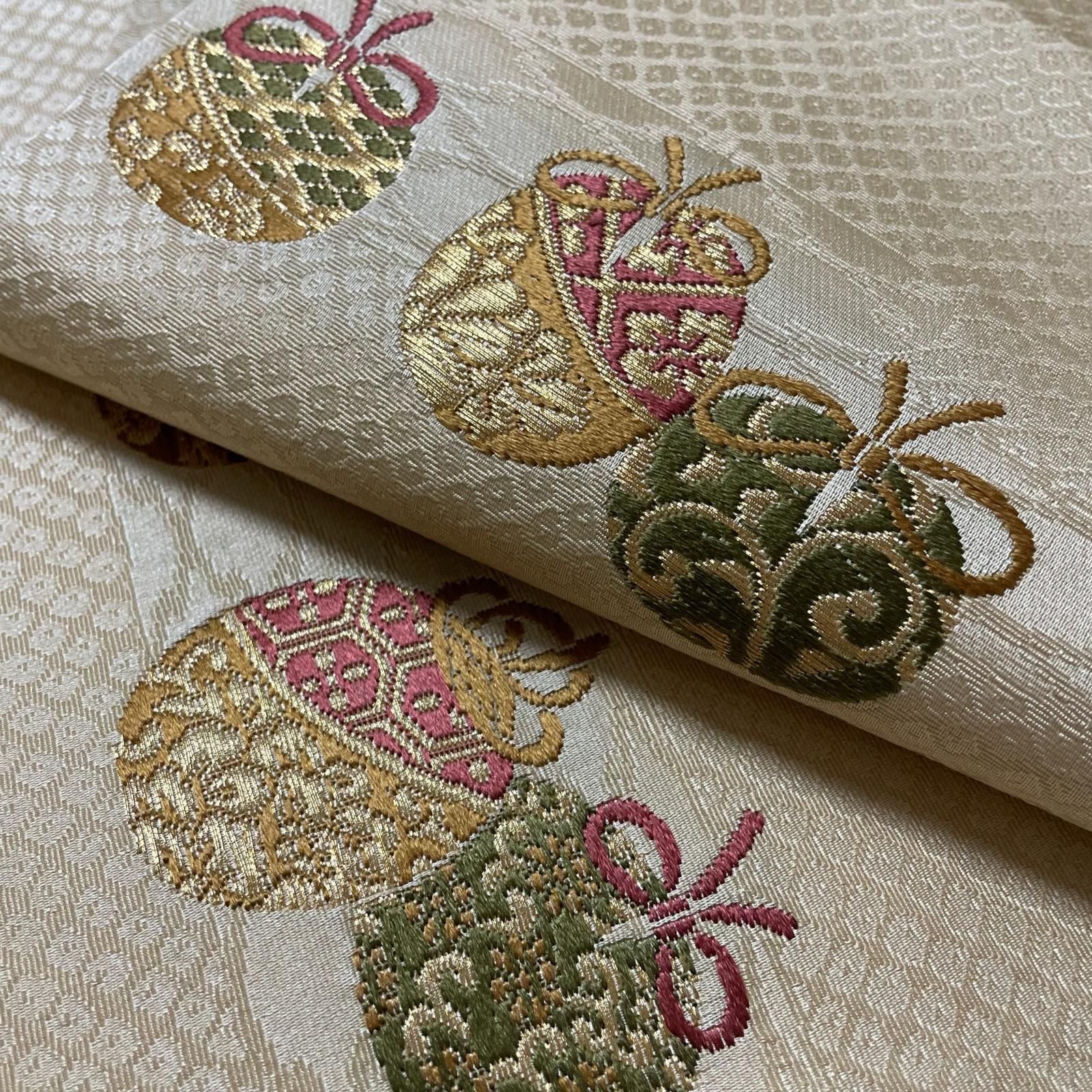 名古屋帯 可愛い織出し 九寸 正絹 着物 X-1763