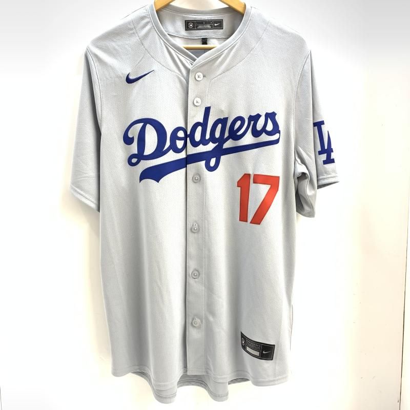 【中古】NIKE Dodgers 17 レプリカユニフォーム 大谷 L グレー ナイキ[92]